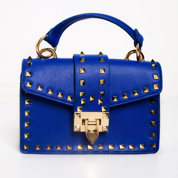 Handbags - Blue Studded Crossbody/ Top Handle Mini Handbag